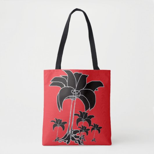 Tote Bag Fleurs noires rouges (Devant)