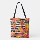 Tote Bag Fleurs orange sur bandes noires (Dos)