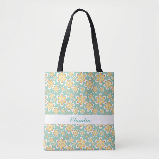 Tote Bag Fleurs orange sur vert (Devant)