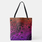 Tote Bag Fleurs orange violet et fond noir (Devant)
