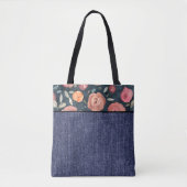 Tote Bag Fleurs orangées et roses et denim (Devant)