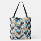 Tote Bag Fleurs Papillon Motif Noir Blanc Verre Grandes (Dos)