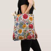 Tote Bag Fleurs partout, conception colorée, (De près)