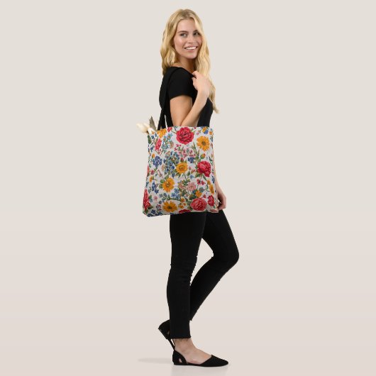 Tote Bag Fleurs partout, conception colorée, (Sur le modèle)