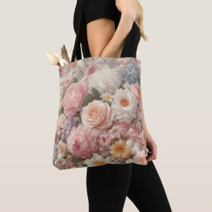 Tote Bag Fleurs pastel motif floral rose shabby chic