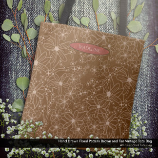 Tote Bag Fleurs Pays Main Tirée Motif Rustique Brown