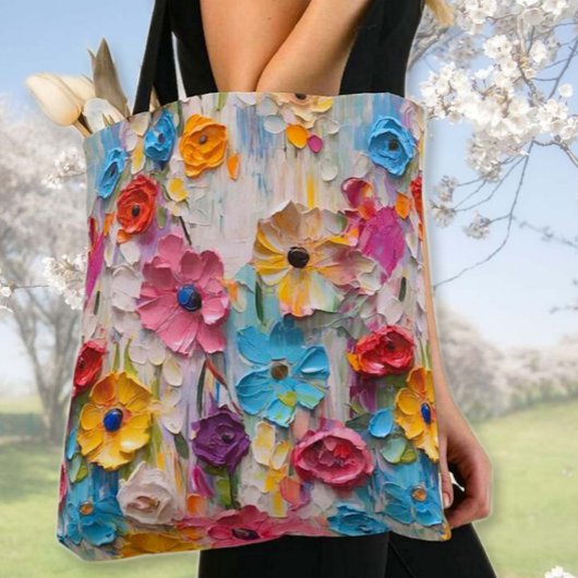 Tote Bag Fleurs peintes au couteau