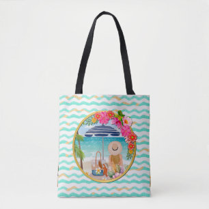 Tote Bag Fleurs personnalisées avec cercle doré sur fond ti