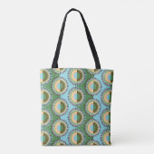 Tote Bag Fleurs pliées : motif rétro bleu-vert. (Dos)