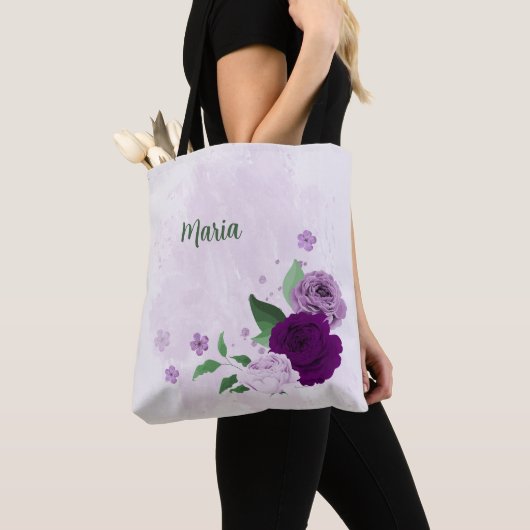 Tote Bag fleurs pourpres verdure (De près)