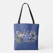 Tote Bag Fleurs printanières, arrière - plan bleu foncé, (Dos)