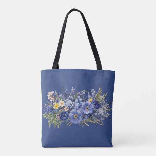 Tote Bag Fleurs printanières, arrière - plan bleu foncé, (Dos)
