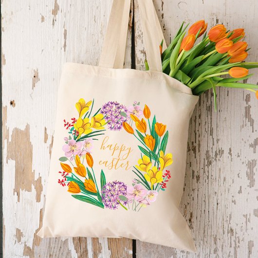 Tote Bag Fleurs printanières jaunes et vertes modernes heur