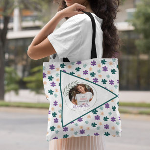 Tote Bag Fleurs printanières Motif avec nom et photo