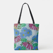 Tote Bag Fleurs printanières Périwinkle bleu et rose Fourre (Dos)