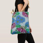 Tote Bag Fleurs printanières Périwinkle bleu et rose Fourre (De près)