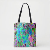 Tote Bag Fleurs psychédéliques vert citron et bleu (Devant)