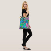Tote Bag Fleurs psychédéliques vert citron et bleu (Sur le modèle)