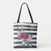 Tote Bag Fleurs rayées noir et blanc (Dos)