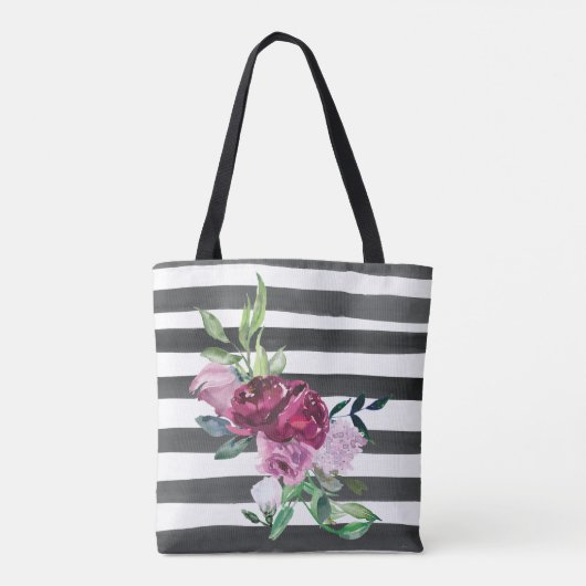 Tote Bag Fleurs rayées noir et blanc (Dos)