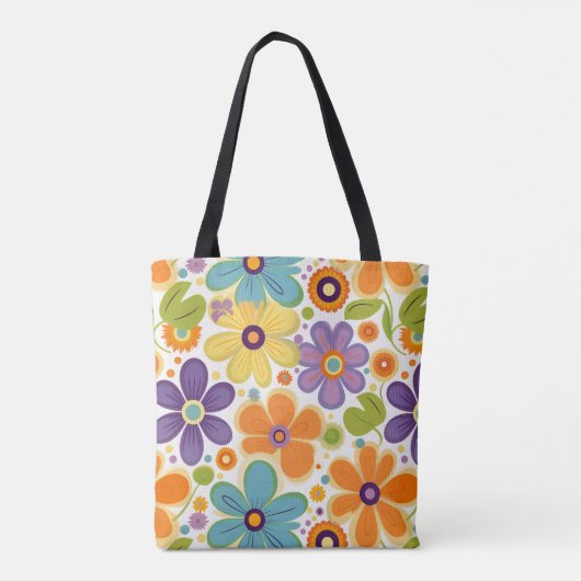 Tote Bag Fleurs rétro Lilac orange et vert (Dos)