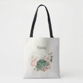 Tote Bag fleurs rose brun vert sage (Devant)