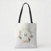 Tote Bag fleurs rose brun vert sage (Devant)