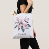 Tote Bag Fleurs rose et gris Aquarelle classique (De près)