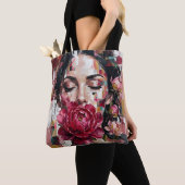Tote Bag Fleurs Rose Foncé Femme (De près)