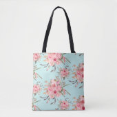 Tote Bag Fleurs rose pâle sur bleu clair (Devant)