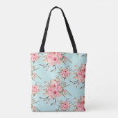 Tote Bag Fleurs rose pâle sur bleu clair (Dos)