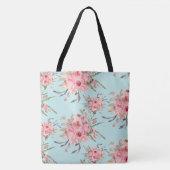 Tote Bag Fleurs rose pâle sur bleu clair (Devant)