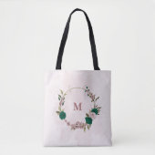 Tote Bag fleurs rose vert émeraude (Devant)