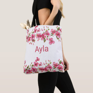 Tote Bag Fleurs rose vif aquarelle pour Baby Shower ou mari