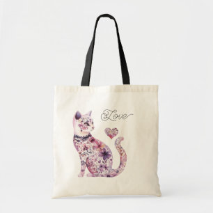 Tote Bag Fleurs Rose Violet Rougeur Coeur Amour Chat