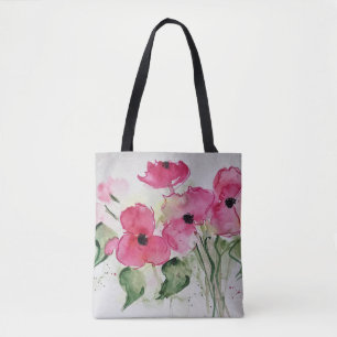 Tote Bag Fleurs roses à l'aquarelle