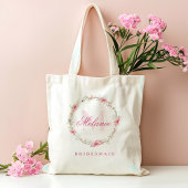 Tote Bag Fleurs roses à monogramme personnalisé