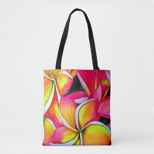 Tote Bag Fleurs roses au néon d'art de plage de Plumeria de (Devant)
