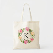Tote Bag Fleurs roses avec monogramme  (Devant)