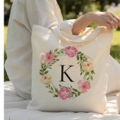 Tote Bag Fleurs roses avec monogramme 