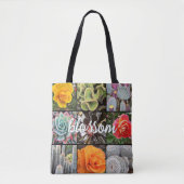 Tote Bag Fleurs roses Cactus Photo Collage Fleur Script (Devant)