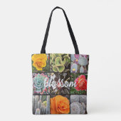 Tote Bag Fleurs roses Cactus Photo Collage Fleur Script (Dos)