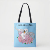 Tote Bag Fleurs roses cygnes blanches (Devant)