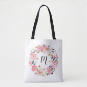 Tote Bag Fleurs roses du jardin Wreath Monogramme (Devant)