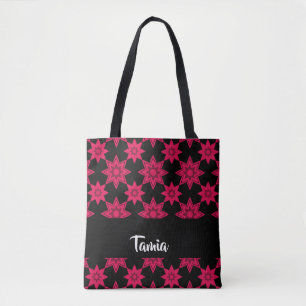 Tote Bag Fleurs roses en noir