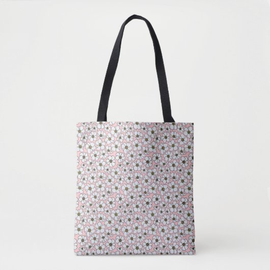 Tote Bag Fleurs Roses et Blanches (Devant)