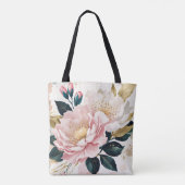 Tote Bag Fleurs roses et blanches modernes Feuillage vert e (Dos)