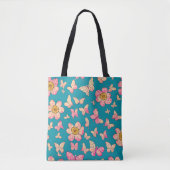 Tote Bag Fleurs roses et papillons Motif Arrière - plan (Devant)
