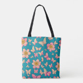 Tote Bag Fleurs roses et papillons Motif Arrière - plan (Dos)