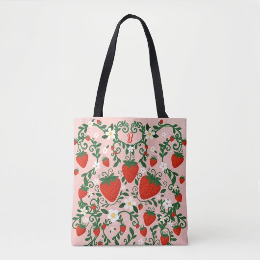 Tote Bag Fleurs roses et rouges de vignes fraise mignonnes (Devant)